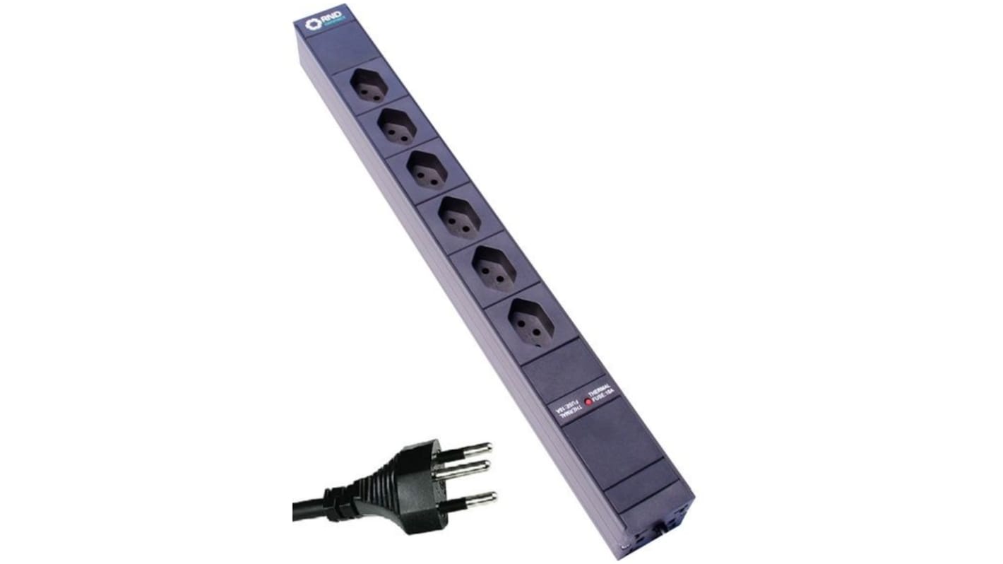 Conector hembra de extensión RND RND 465-00213, 6 conectores, Montaje vertical/horizontal, Cable 3m, 10A, 230 V Tipo 12