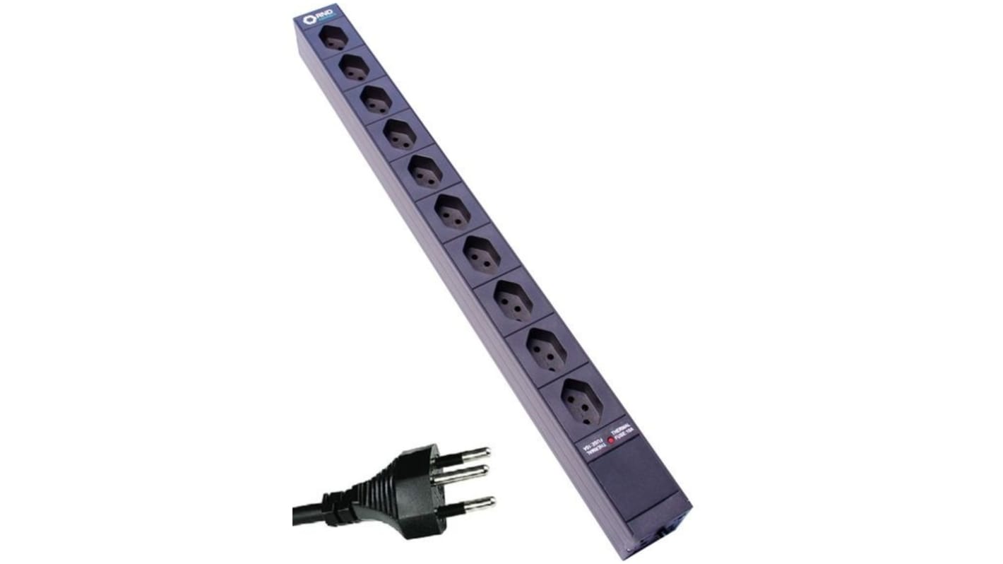 Type J - Swiss 10 Gang Extension socket, 3m Cable, 10A, 230 V