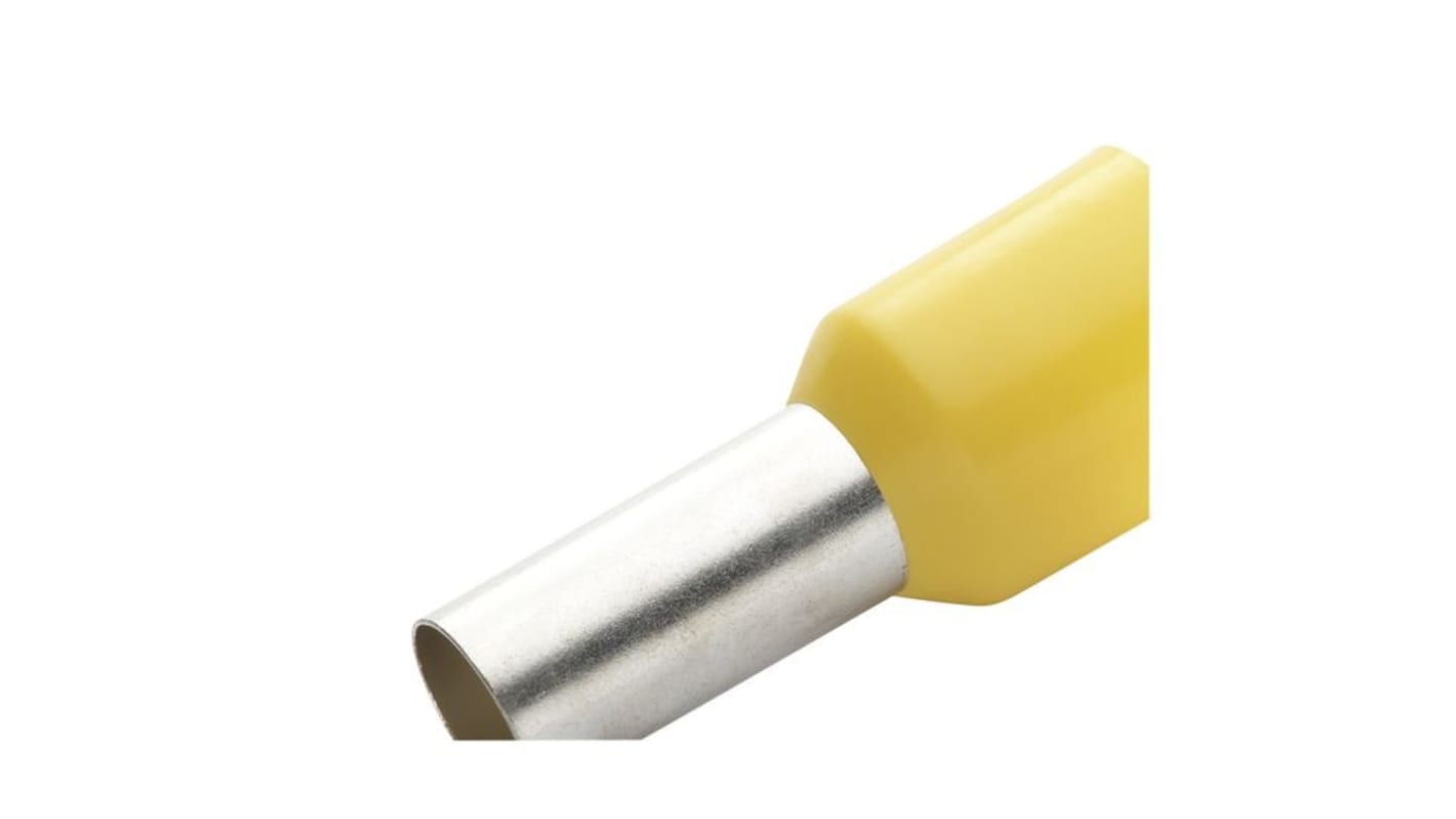 RND, RND 465 Insulated Bootlace Ferrule, 14mm Pin Length, 1.4mm Pin Diameter, Yellow