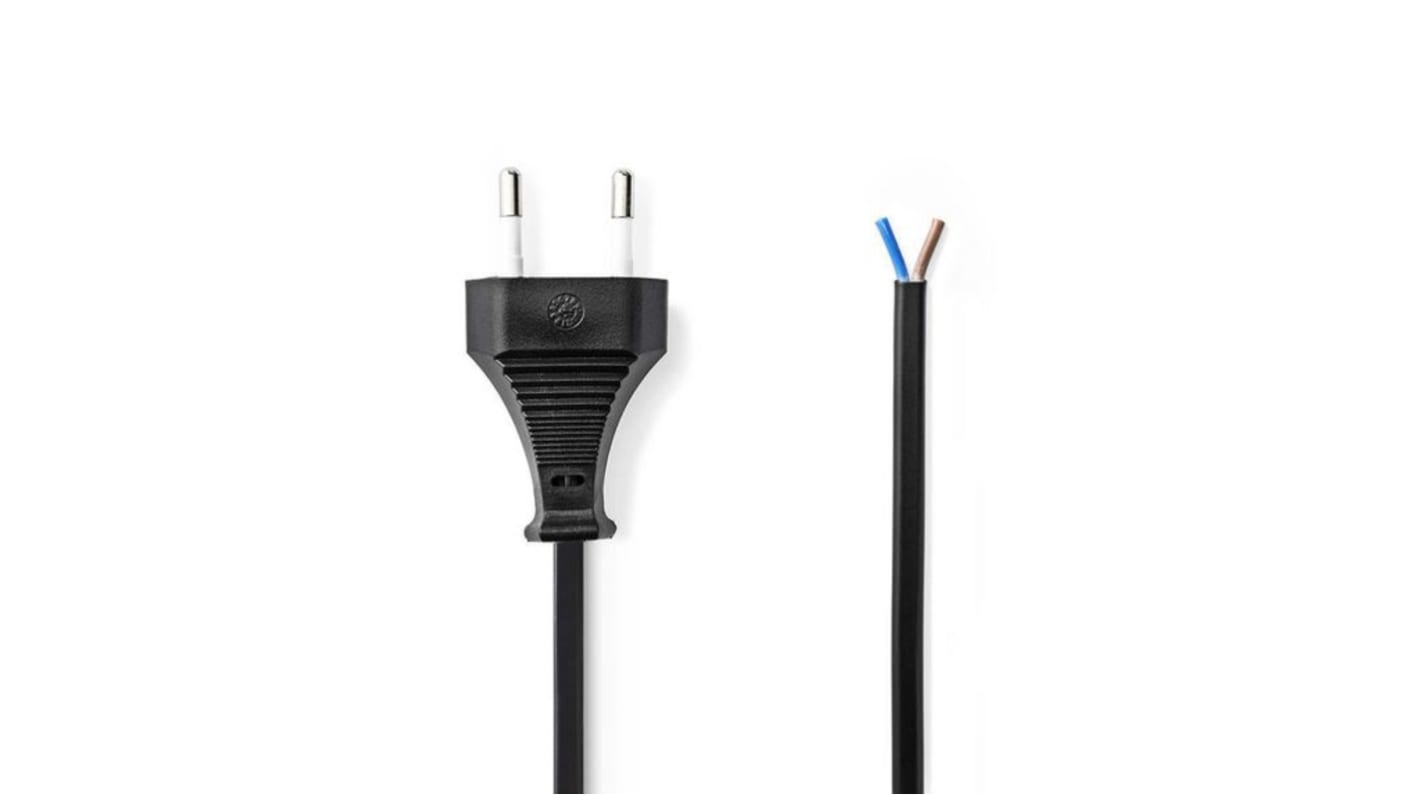 Mains Cable Euro Male to Open Black 2m