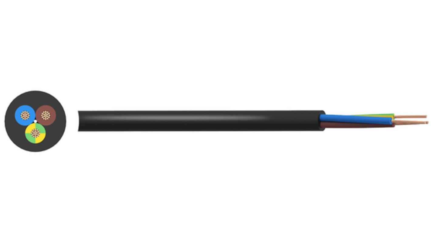 Mains Cable PVC 3x0.75mm² 300V BLK 100M