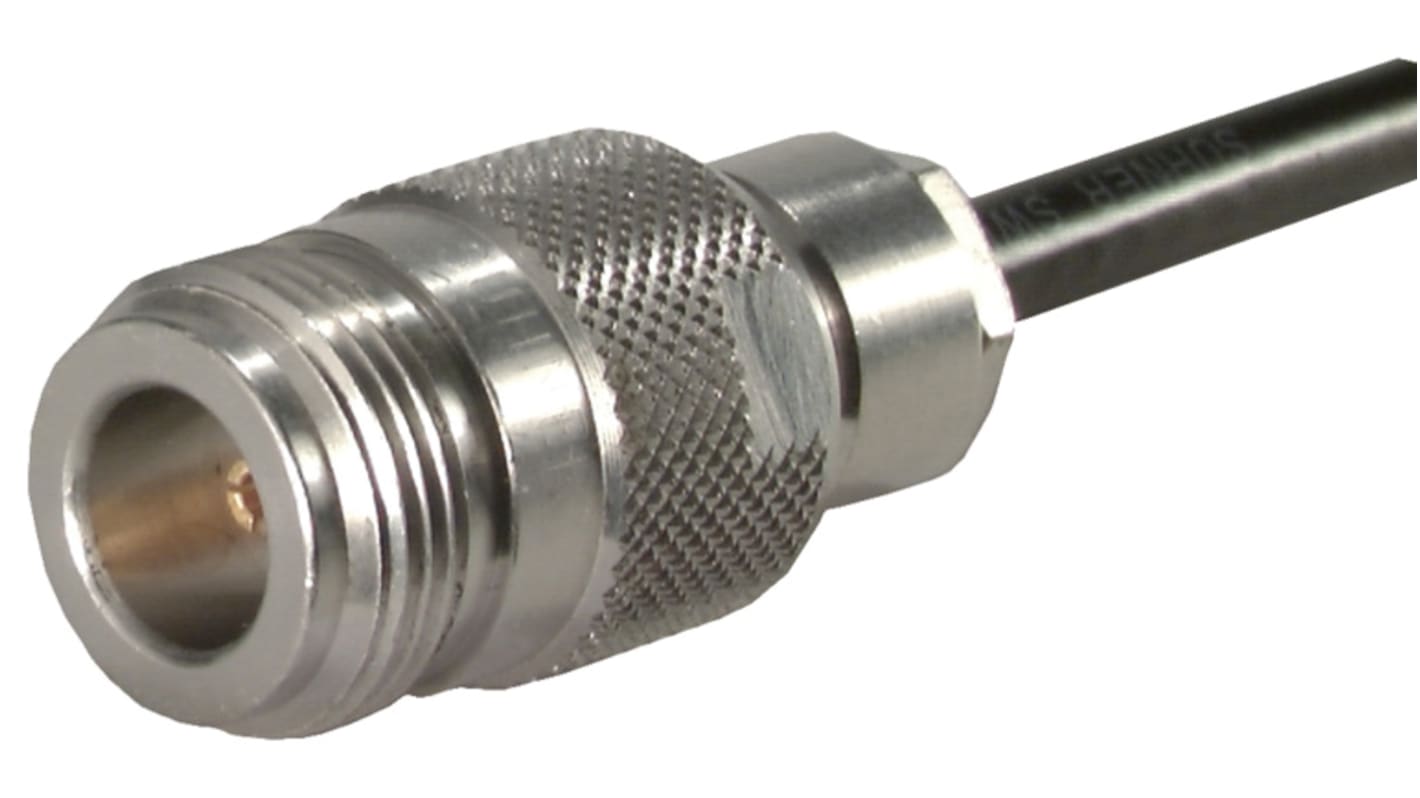 Connecteur coaxial cylindrique Huber+Suhner Prise femelle Droit, raccordement A souder Montage sur câble