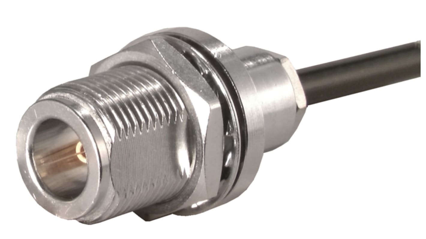 Connecteur coaxial cylindrique Huber+Suhner Prise femelle Droit, raccordement A souder Montage panneau