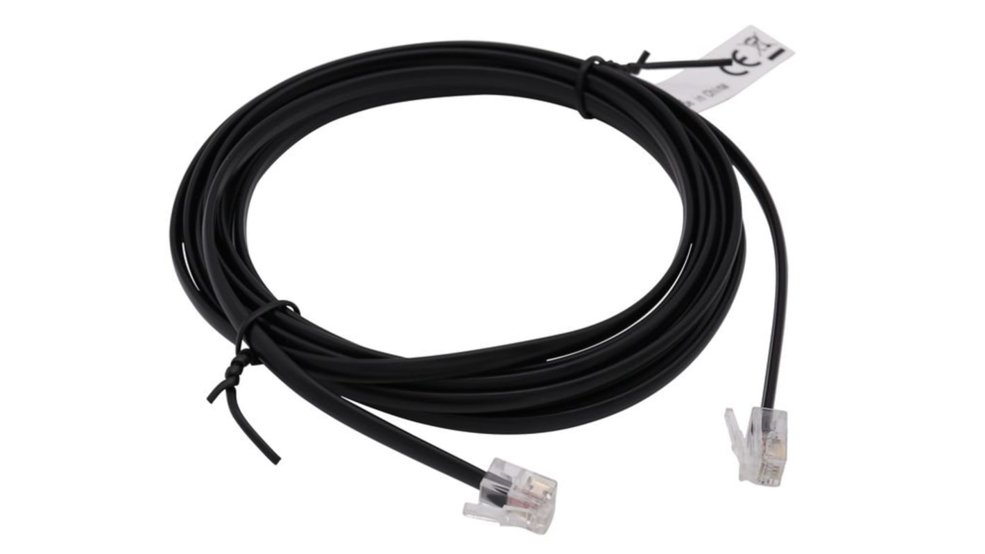 Telephone cable, RJ12-RJ12, 5m, black