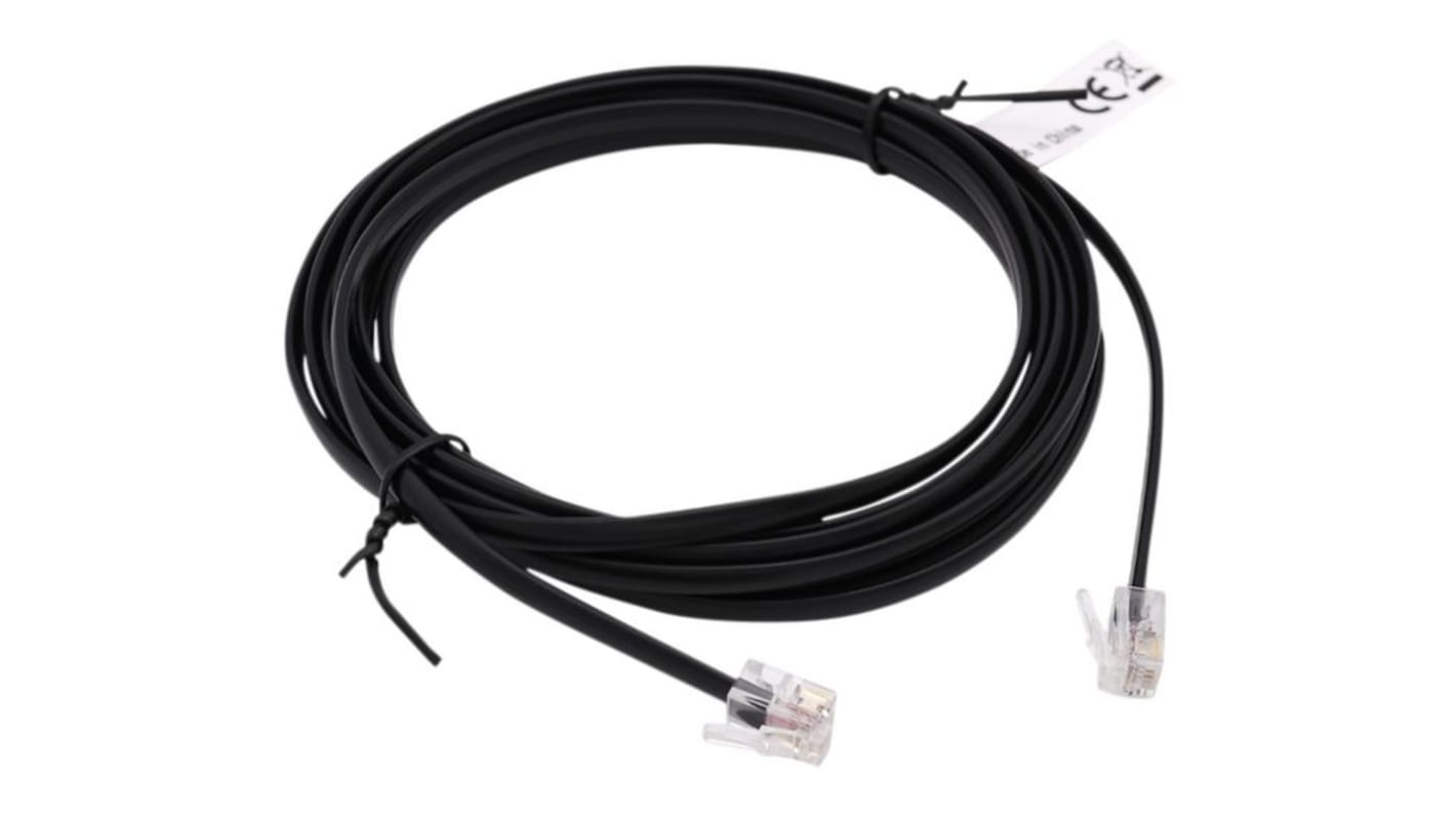 Telephone cable, RJ10-RJ10, 5m, black