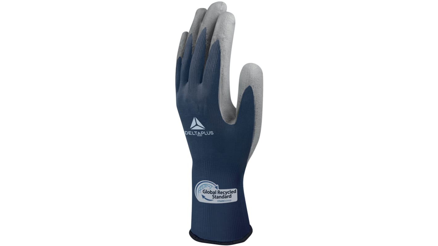 Guantes de Poliéster Azul Delta Plus serie VE702GREEN, talla 6, XS, con recubrimiento de Poliuretano, Resistentes a la