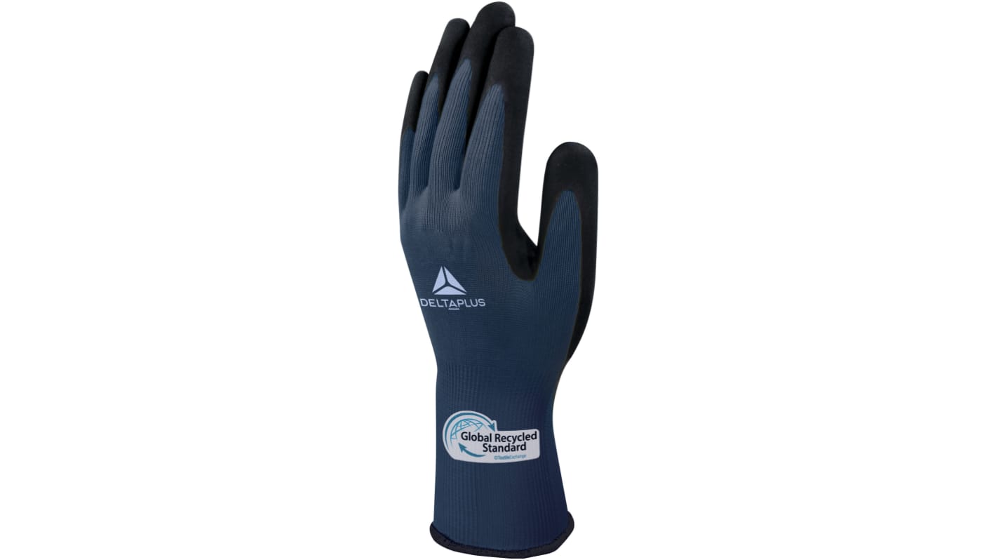 Guantes de Poliéster Azul Delta Plus serie VV733GREEN, talla 7, con recubrimiento de Espuma de látex, Resistentes a la