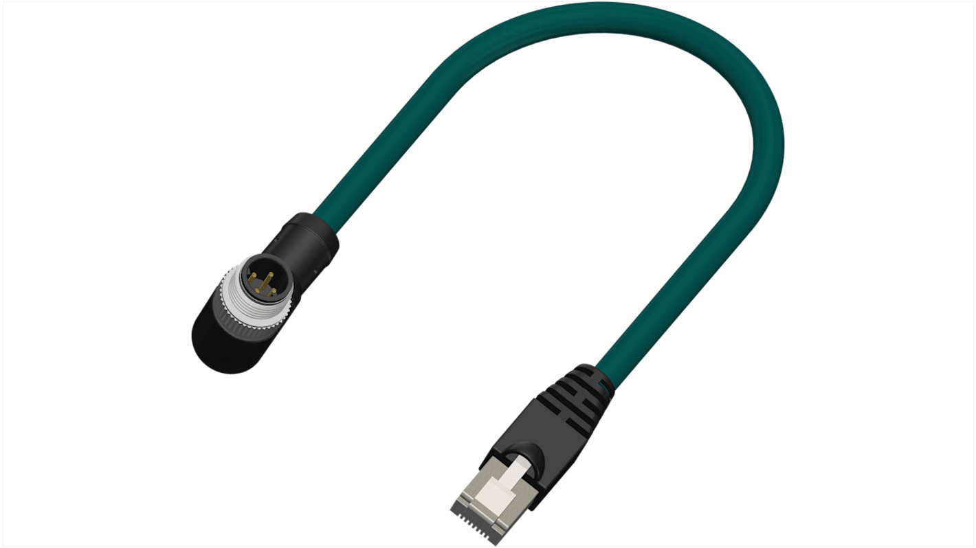 RS PRO Right Angle Male 4 way M12 to Straight Male 4 way M12 Actuator/Sensor Cable, 2m