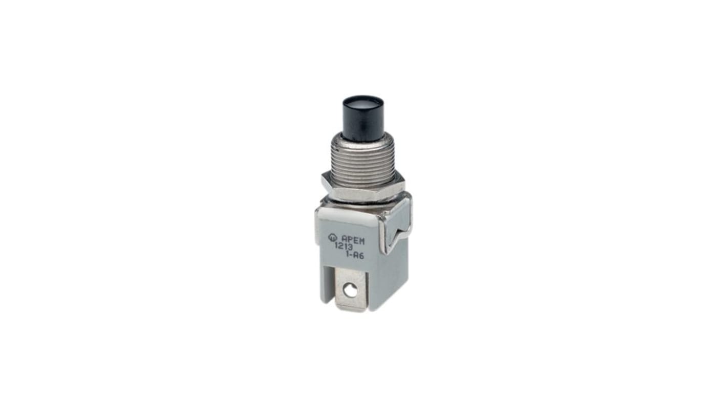 APEM 1200 Series Push Button Switch, Momentary, Panel Mount, 12.2mm Cutout, Normally Open, 250V ac