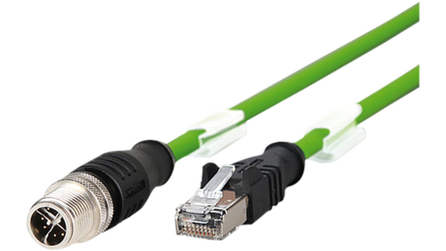 Conector y cable Metz Connect, con. A M12 Macho, 4 polos, con. B RJ45 Macho, 8 polos, long. 1m