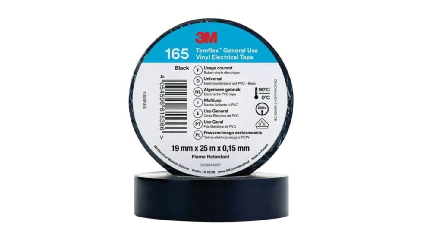 3M Isolierband, PVC Schwarz, 0.15mm x 19mm x 25m