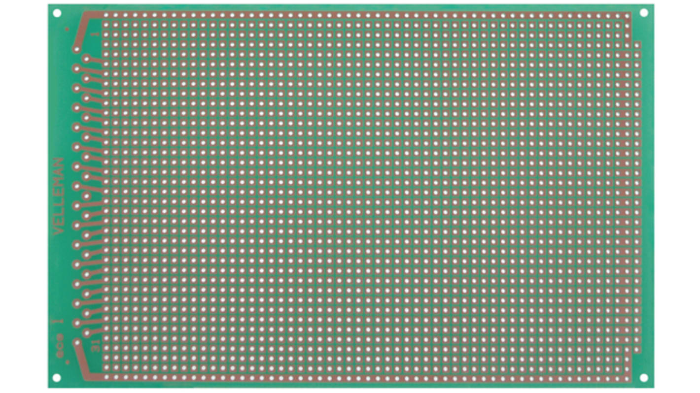 Velleman Components FR-4 Europlatine, Epoxidfaserverstärktes Glas 1, 160 x 100mm 35μm, PCB-Bohrung 1mm