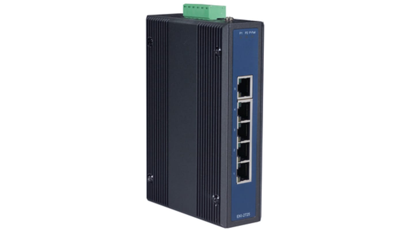 Advantech EKI Unmanaged Ethernet Switch, 5 x RJ45 / 1000Mbit/s, bis 100m für DIN-Schienen, 12 → 48V dc