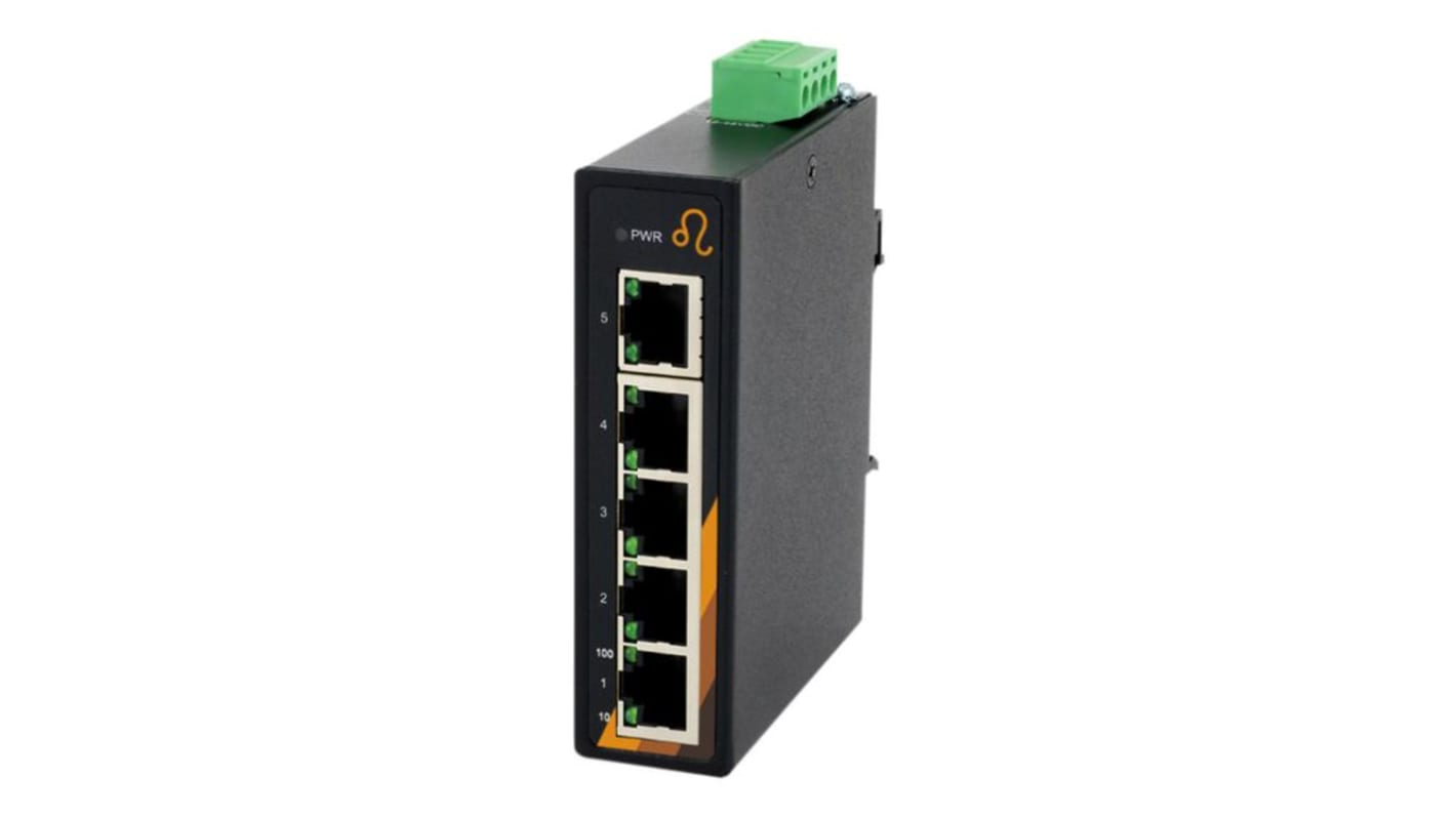 Switch Ethernet non gestito Exsys 5 porte RJ45, 100Mbit/s, montaggio Guida DIN, a parete