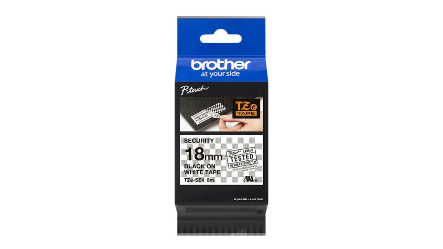 Brother TZe Black on White Label Printer Tape, 8 m Length, 18 mm Width