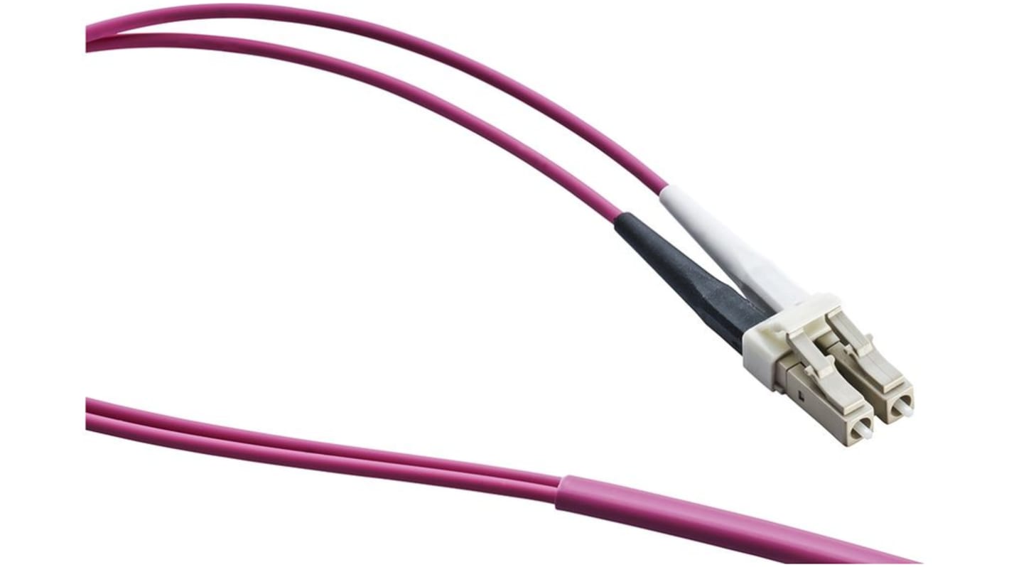 Leoni Kerpen LC to LC Duplex Multi Mode OM4 Fibre Optic Cable, 9/150/12525μm, Purple, 2m