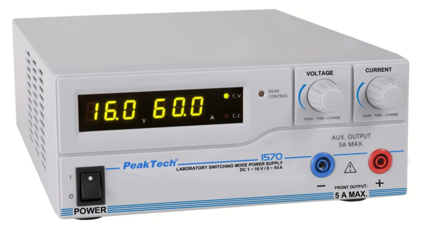 PeakTech 1570 Series Digital Bench Power Supply, 1 → 16V dc, 1 → 60A, 1-Output, 960W