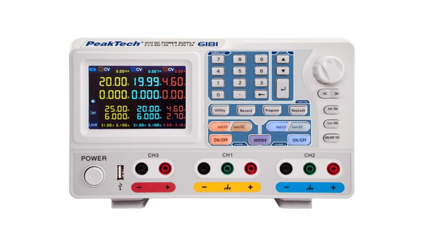 Alimentation de laboratoire, 2x 0 → 30V c.c., 2 x 0 → 6A, 3 sorties 180W