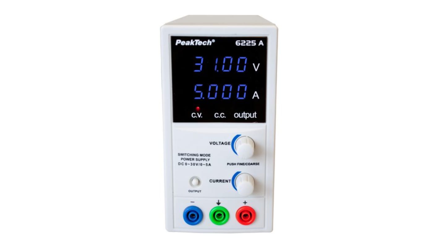 PeakTech 6225 Series Digital Laboratory Power Supply, 0 → 30V dc, 0 → 5A, 1-Output