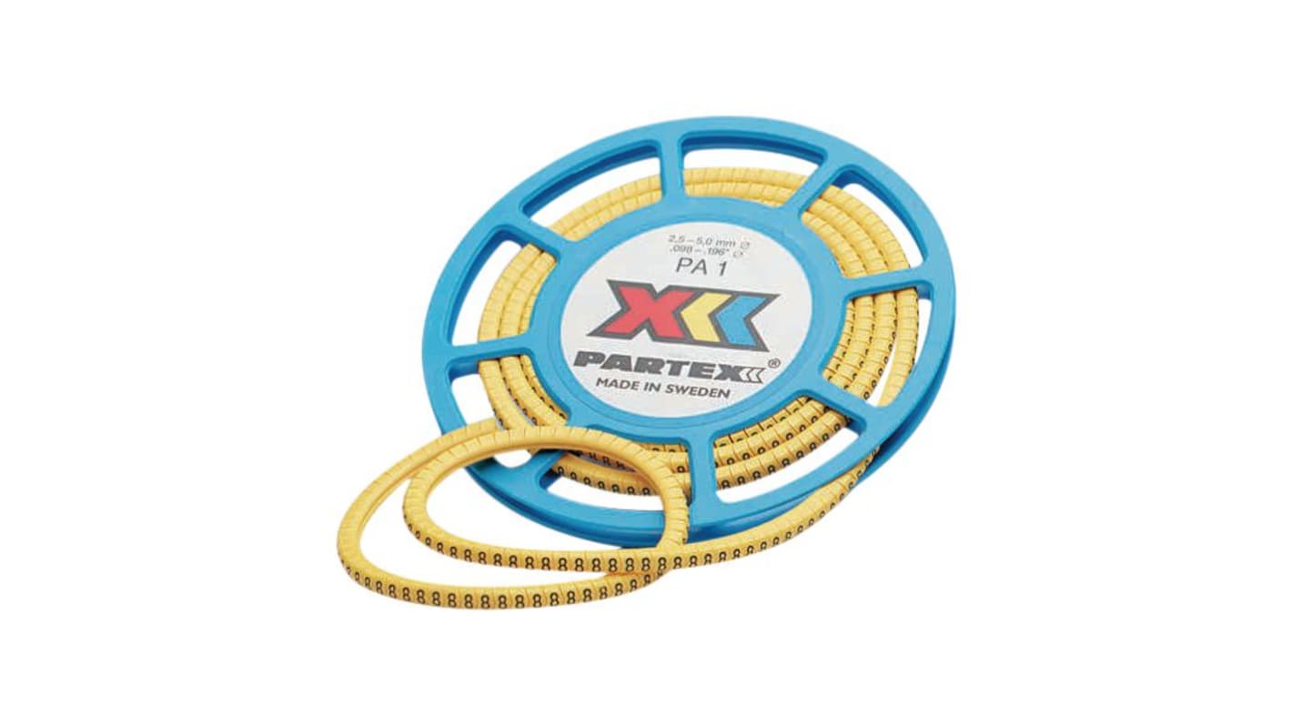 Partex Marking Systems PA Clip On Cable Marker, Yellow, Pre-printed "2", 2.5 → 5.0mm Cable, for Unconnected Wires