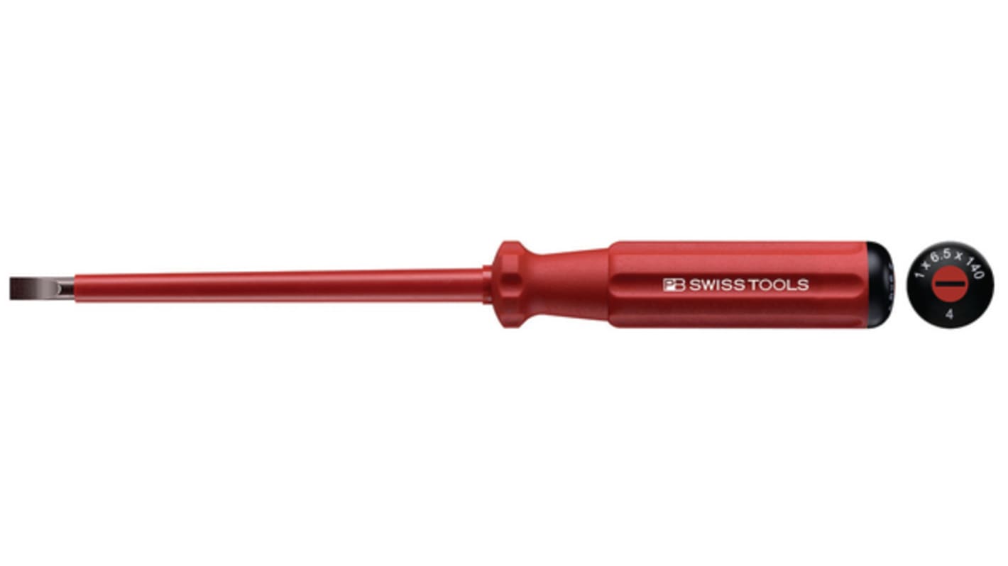 PB SWISS TOOLS Slotted Insulated Screwdriver, SL3.5 Tip, 100 mm Blade, VDE/1000V