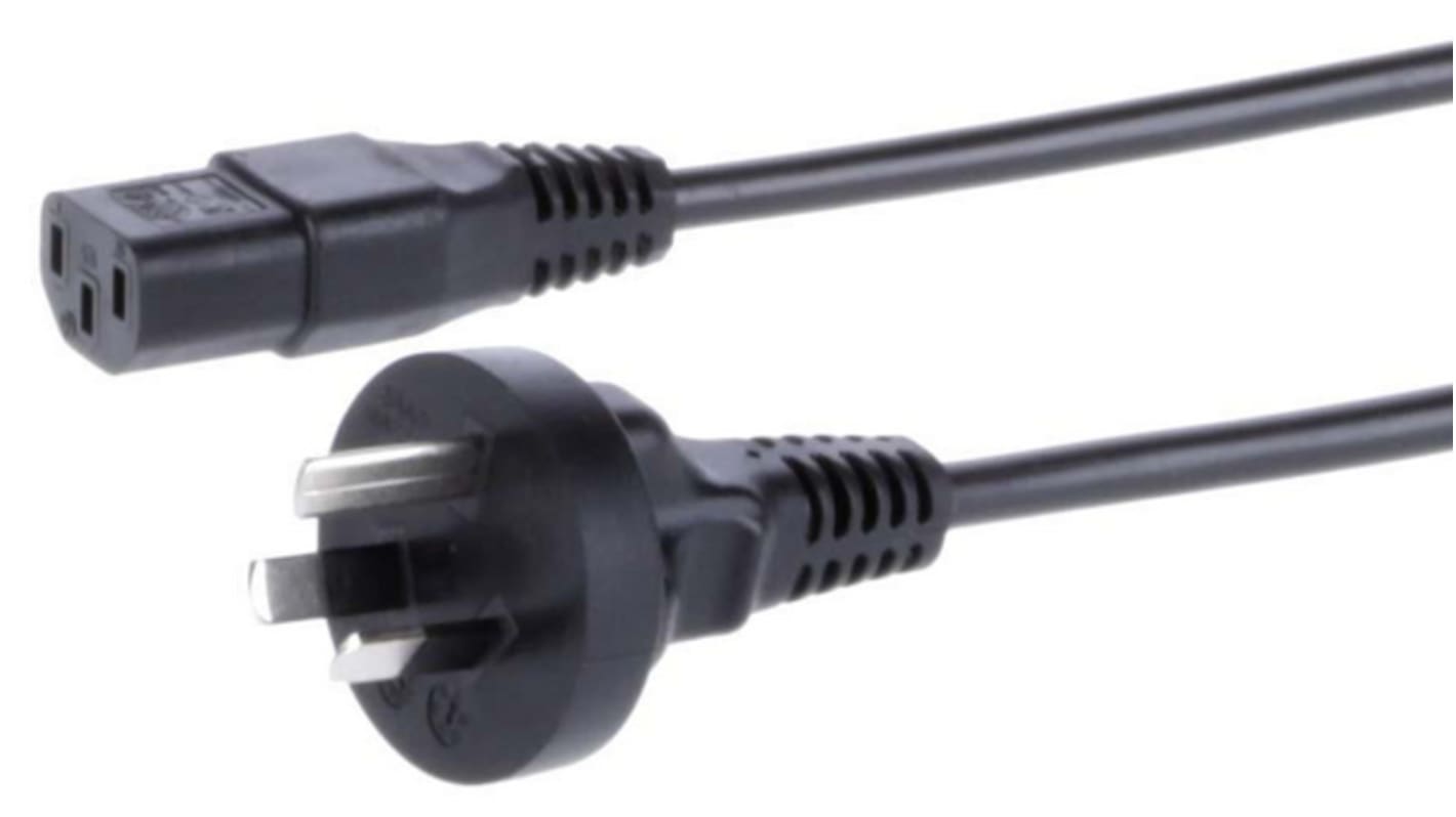 Feller Straight Type I Australian Plug Plug to Straight IEC C13 Socket Power Cord, 2.5m