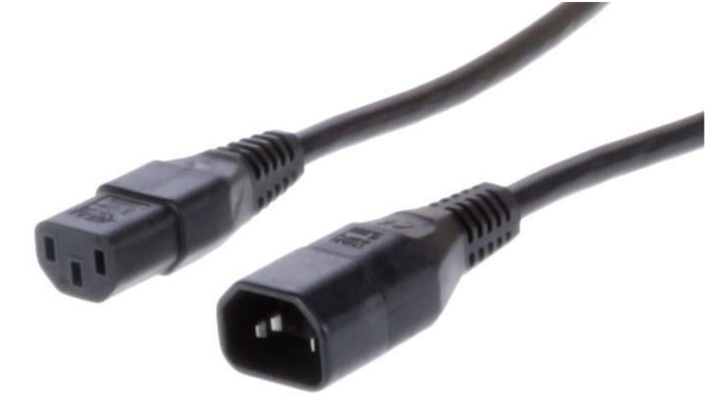 Feller Straight IEC C14 Plug to Straight IEC C13 Socket Power Cord, 1m