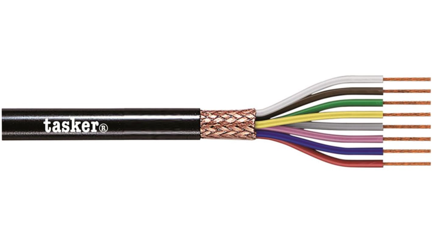 Tasker Control Cable, 4 Cores, 0.25 mm², CY, Screened, 100m, Black PVC Sheath, 23 AWG