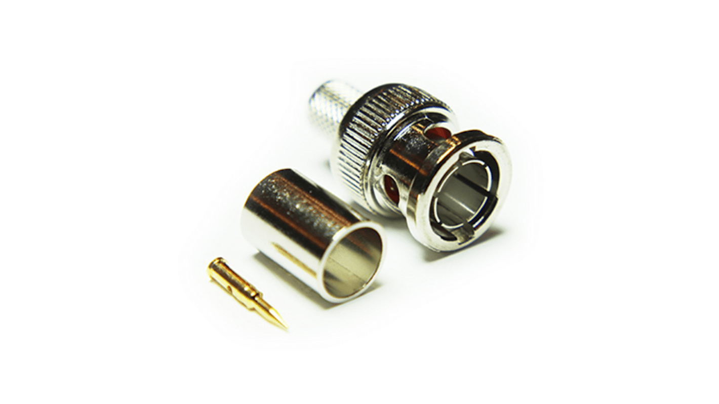 Conector coaxial RS PRO, Macho, Recto, Impedancia 75Ω, Montaje de Cable, Terminación de Crimpado, 1GHz +70°C -30°C,