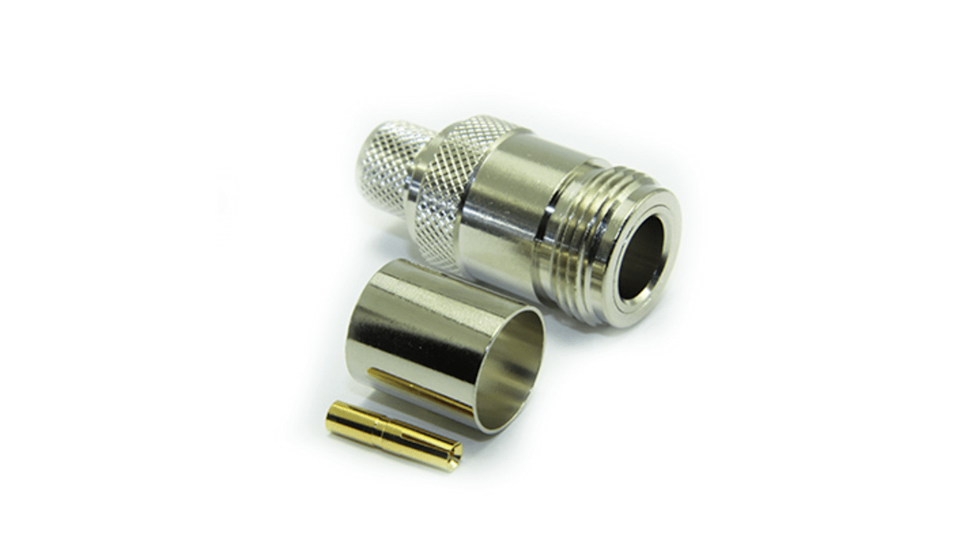 Conector coaxial RS PRO, Hembra, Recto, Impedancia 50Ω, Montaje de Cable, Terminación de Crimpado, 11GHz +155°C -55°C,