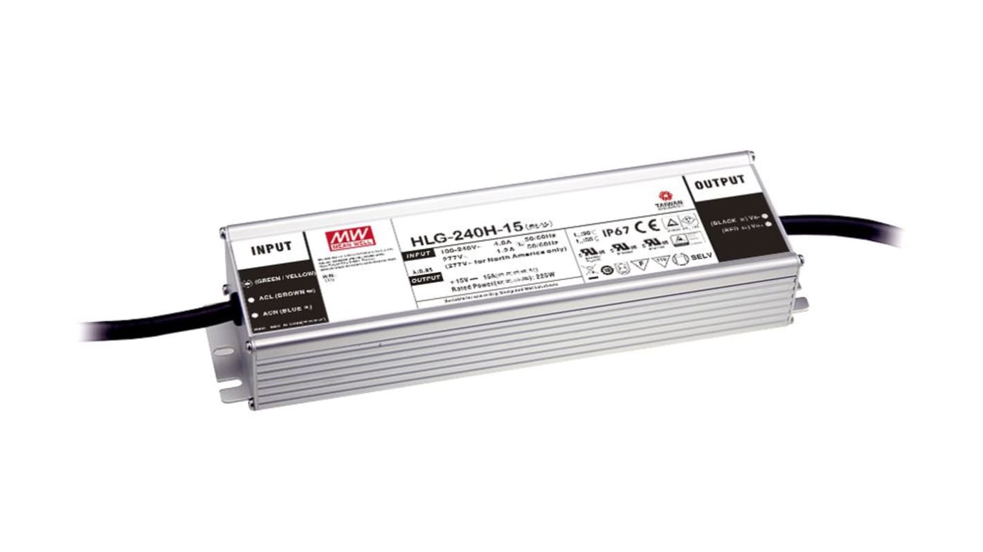 Driver LED corriente/tensión constante MEAN WELL, IN: 90 V, OUT: 24V, 10A, 240W, no regulable