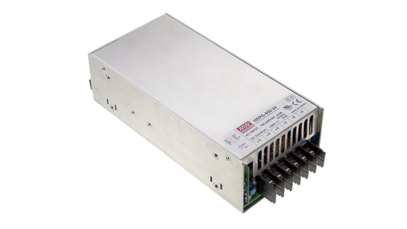 MEAN WELL Switching Power Supply, HRP-600-24, 24V dc, 27A, 648W, 1 Output, 264V ac Input Voltage