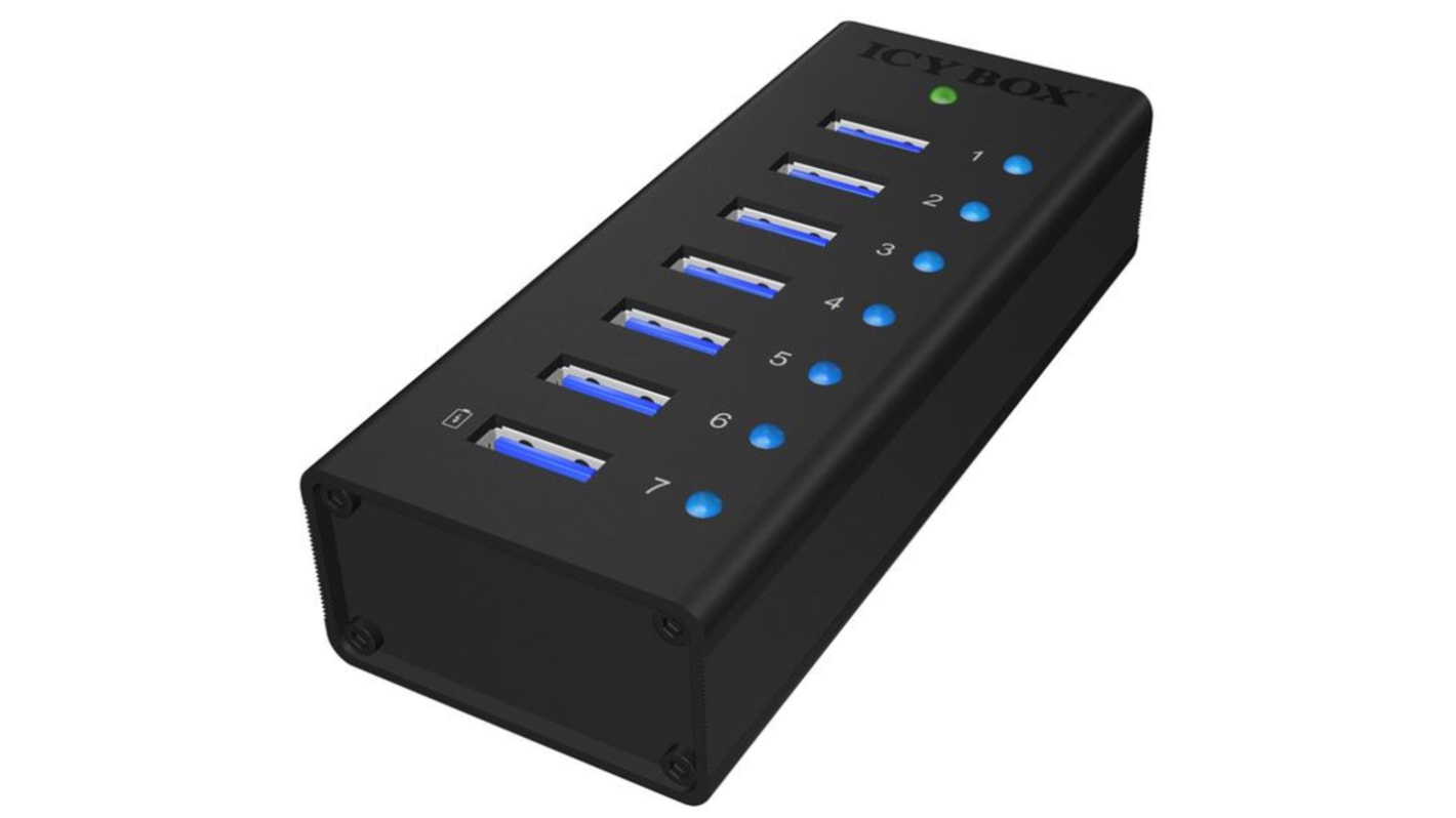 ICY BOX 7 Port USB 3.0 USB A, USB B  Hub, Adapter Powered, 113 x 46 x 26mm