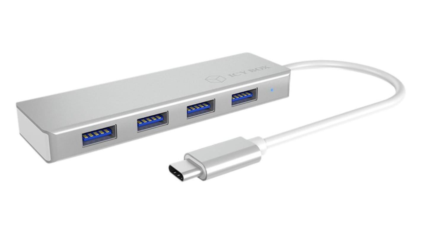 ICY BOX 4 Port USB 3.0 USB C  Hub, USB Bus Powered, 100 x 30 x 10mm