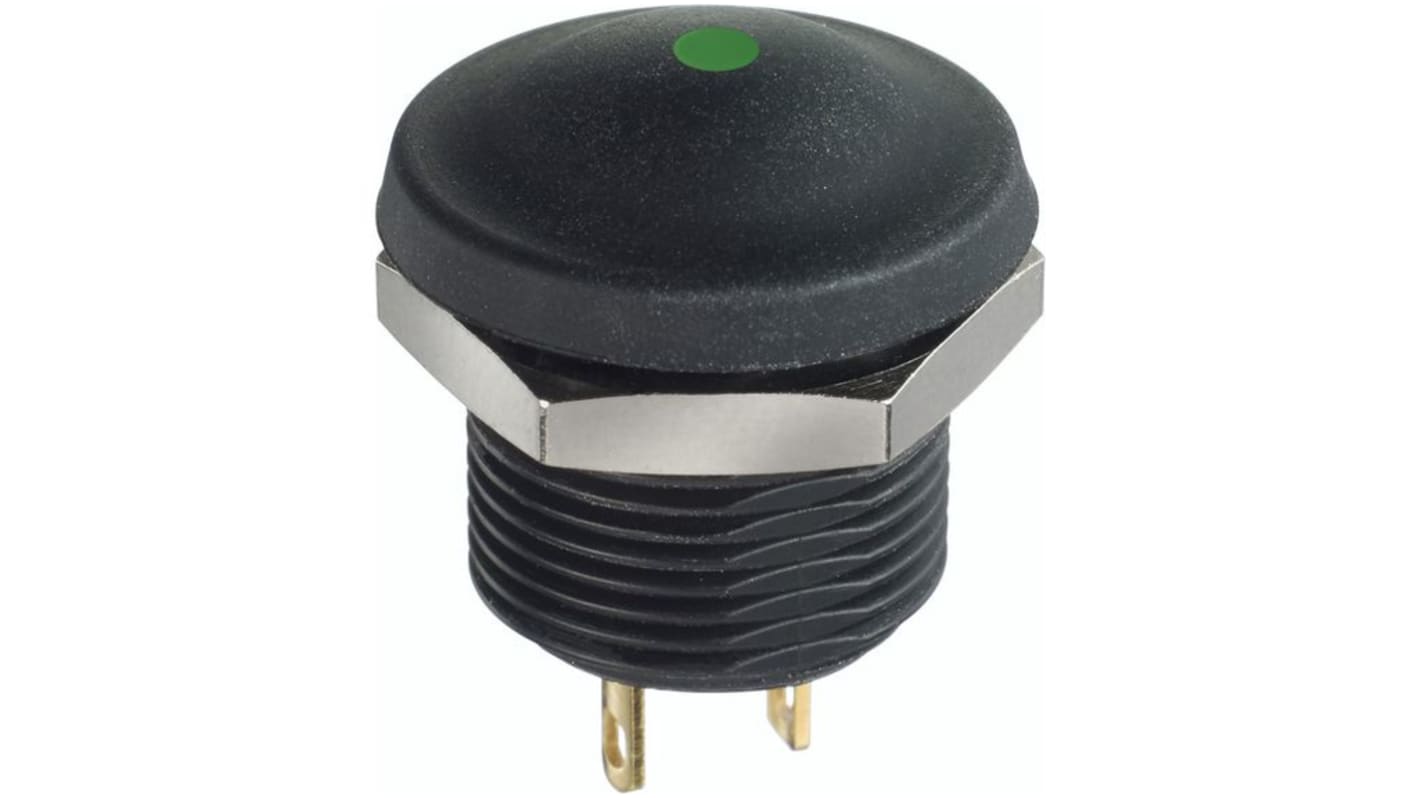 APEM IX Series Illuminated Push Button Switch, Momentary, Panel Mount, 11.9mm Cutout, Normally Open, Green LED, 28V dc,