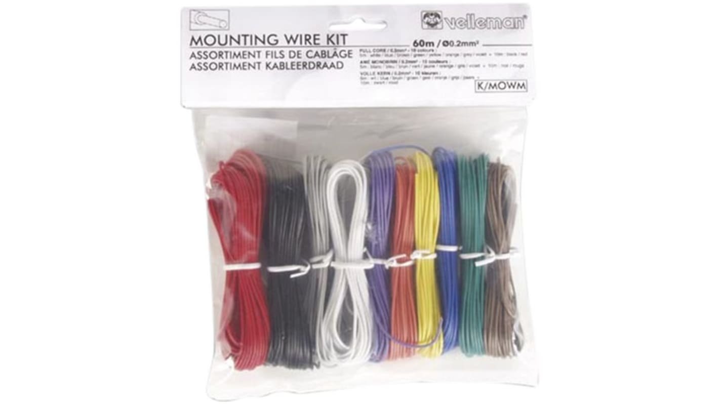 Cables de conexión Velleman Components K/MOWM, área transversal 0,2 mm2 Multicolor, long. 60m, 24 AWG