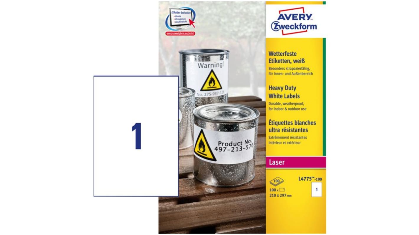 Avery White Adhesive Heavy duty Label, Pack of 100Sheets
