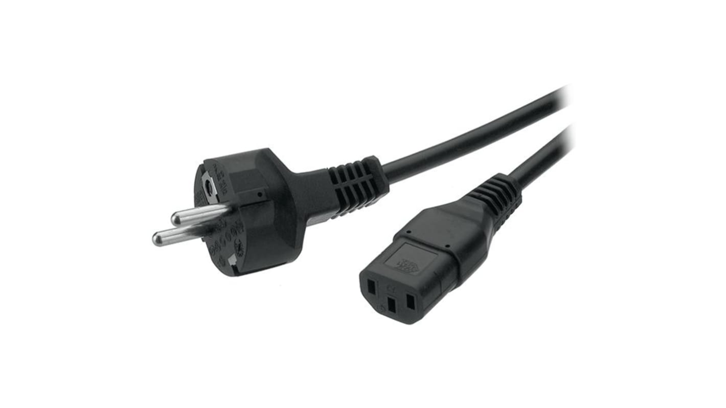 Feller Straight Type F German Plug Plug to Straight IEC C13 Socket Power Cord, 2.5m