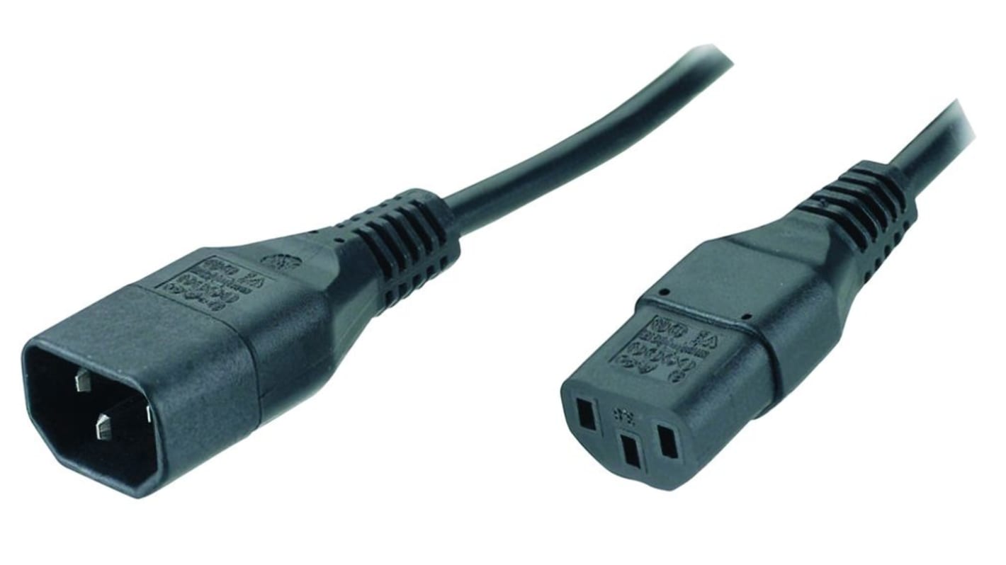 Feller Straight IEC C14 Plug to Straight IEC C13 Socket Power Cord, 1.5m