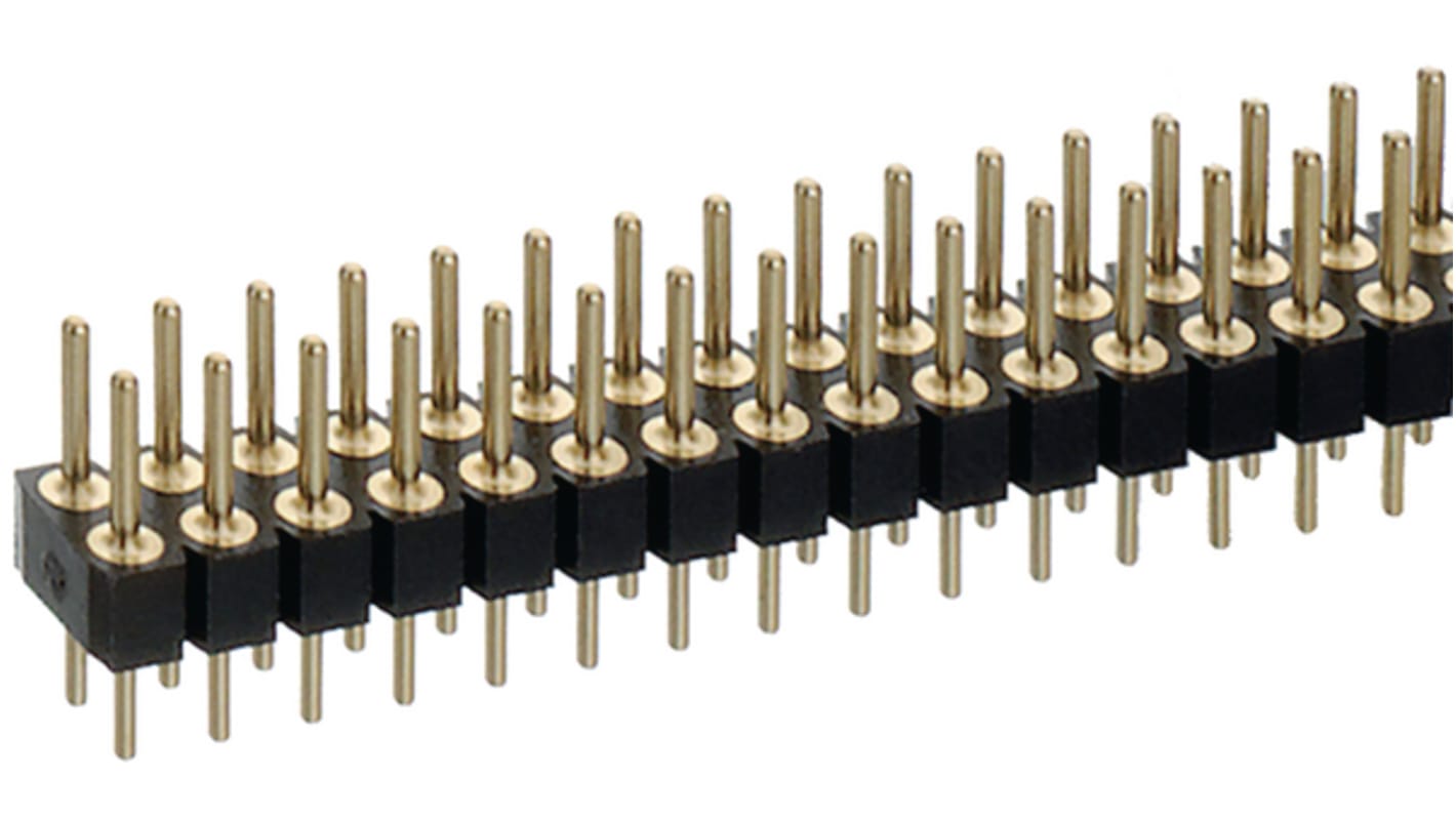 Conector macho para PCB Ángulo de 90° Preci-Dip serie 802 de 72 vías, 2 filas, paso 2.54mm, Montaje en orificio pasante