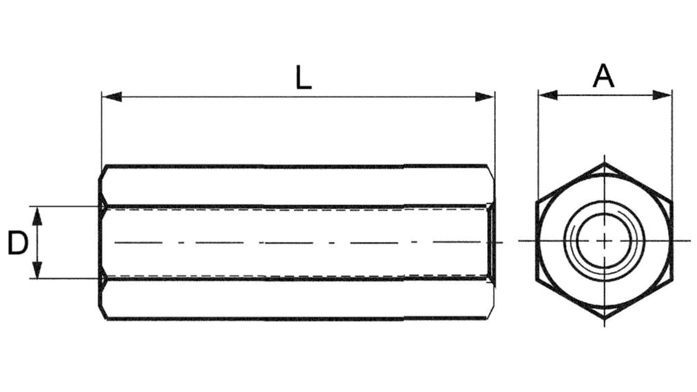 Distanziale Esagonale in Ottone nichelato S.A Bourqui Jean, L. 15mm, per vite da M2.5