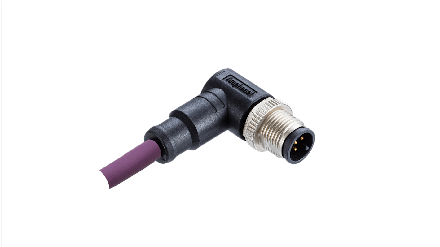 Amphenol Industrial Right Angle Male 5 way M12 to Pigtail Connector & Cable, 1m