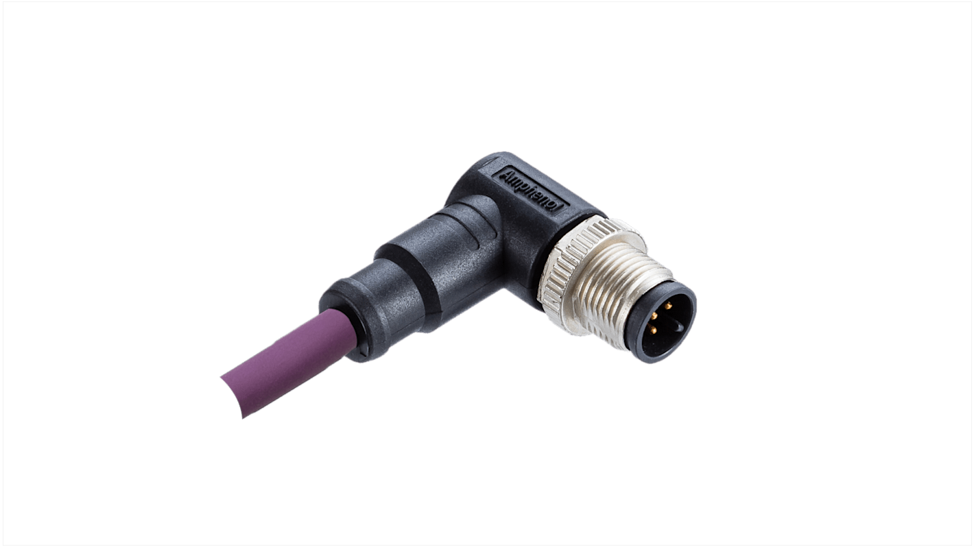Amphenol Industrial Right Angle Male 5 way M12 to Pigtail Connector & Cable, 2m