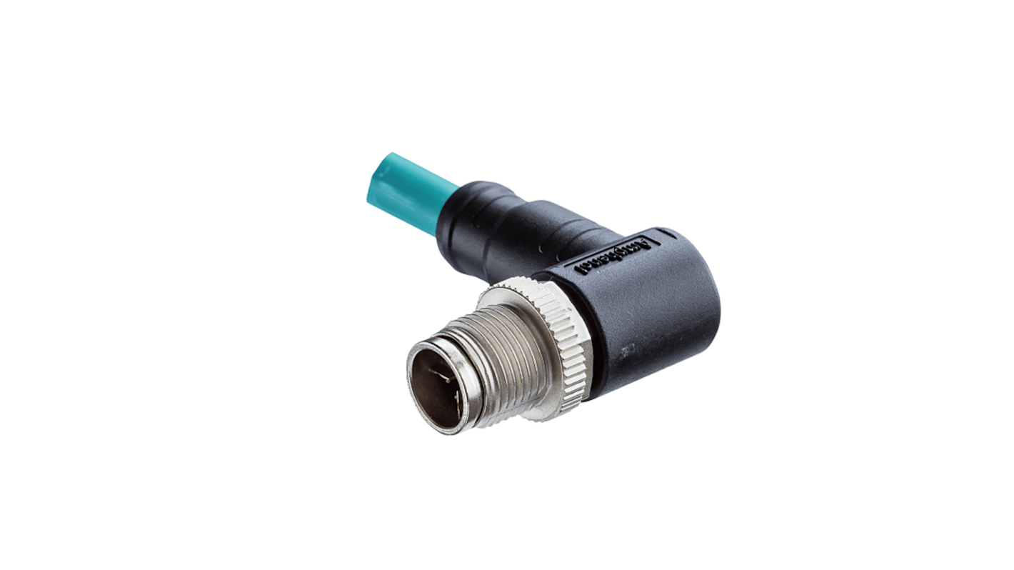 Amphenol Industrial Right Angle Male 2 way M12 to Pigtail Connector & Cable, 1m