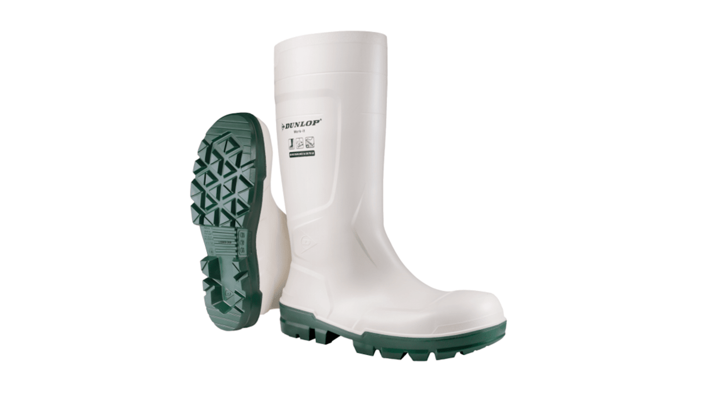 Dunlop WORK-IT SAFETY Green, White Steel Toe Capped Unisex Safety Boots, UK 3, EU 35