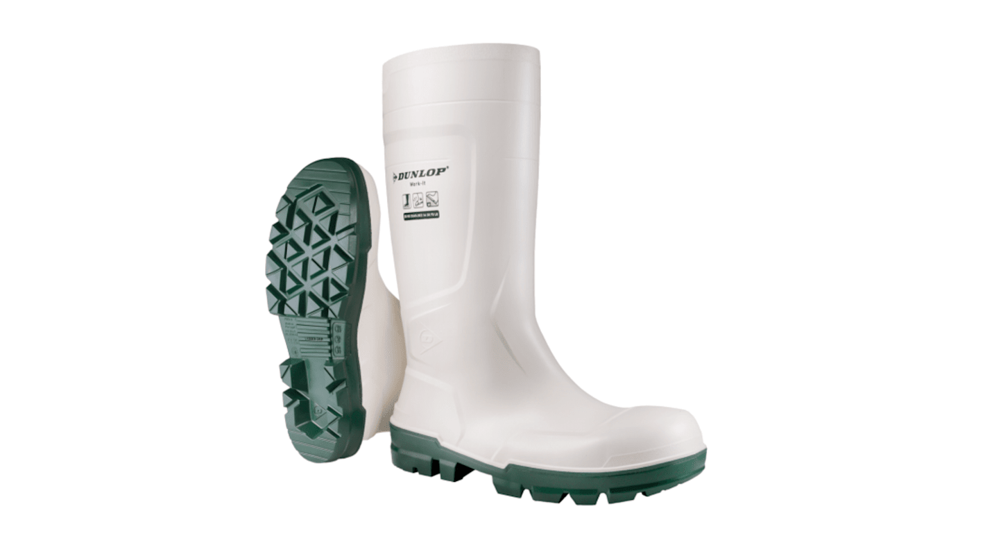 Dunlop WORK-IT SAFETY Green, White Steel Toe Capped Unisex Safety Boots, UK 6, EU 39