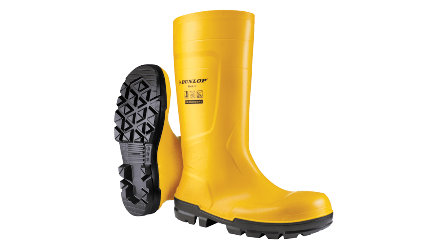 Botas de seguridad Dunlop, serie WORK-IT FULL SAFETY de color Negro, amarillo, talla 35