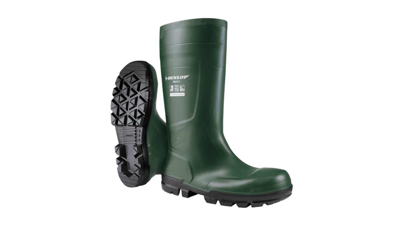 Dunlop WORK-IT FULL SAFETY Black, Green Steel Toe Capped Unisex Safety Boots, UK 3, EU 35