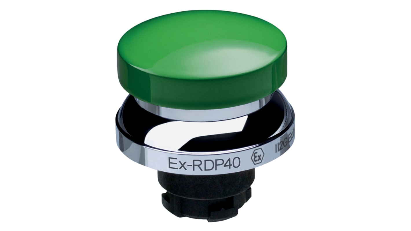 Cabezal de pulsador Schmersal serie EX-RDP, Ø 22.3mm, de color Verde, tipo seta, Momentáneo