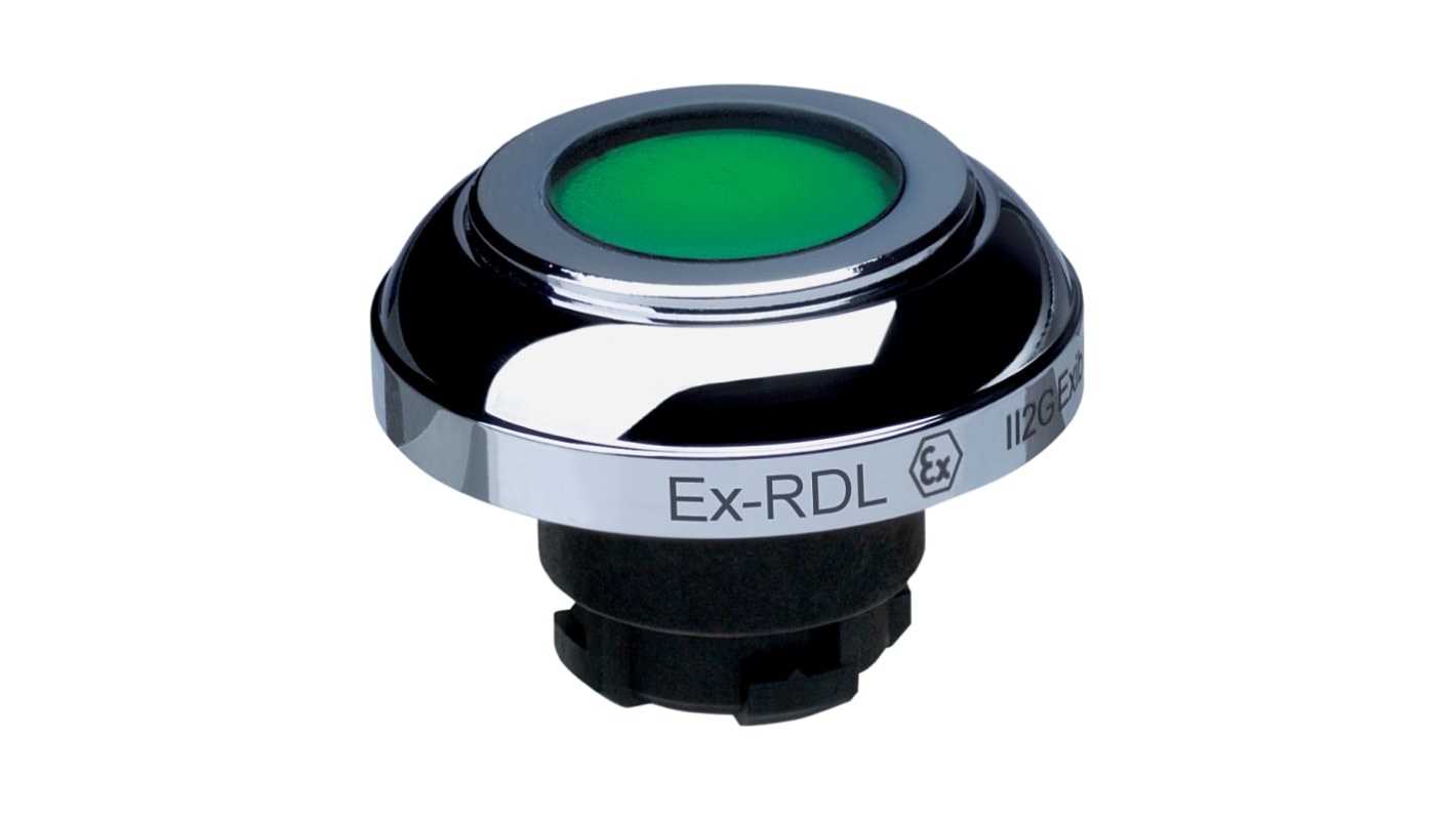 Cabezal de pulsador Schmersal serie EX-RDL, Ø 22.3mm, de color Verde, tipo seta, Momentáneo